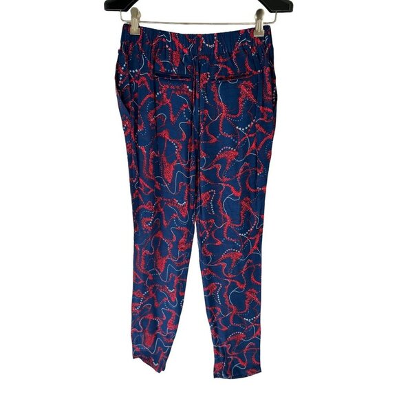 Berenice Size 36 Pants Blue Red Geometric Adjustable Waits - Picture 6 of 8